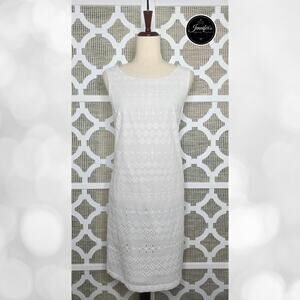 Talbots White Embroidered Eyelet Sleeveless Sheath Dress Size 8